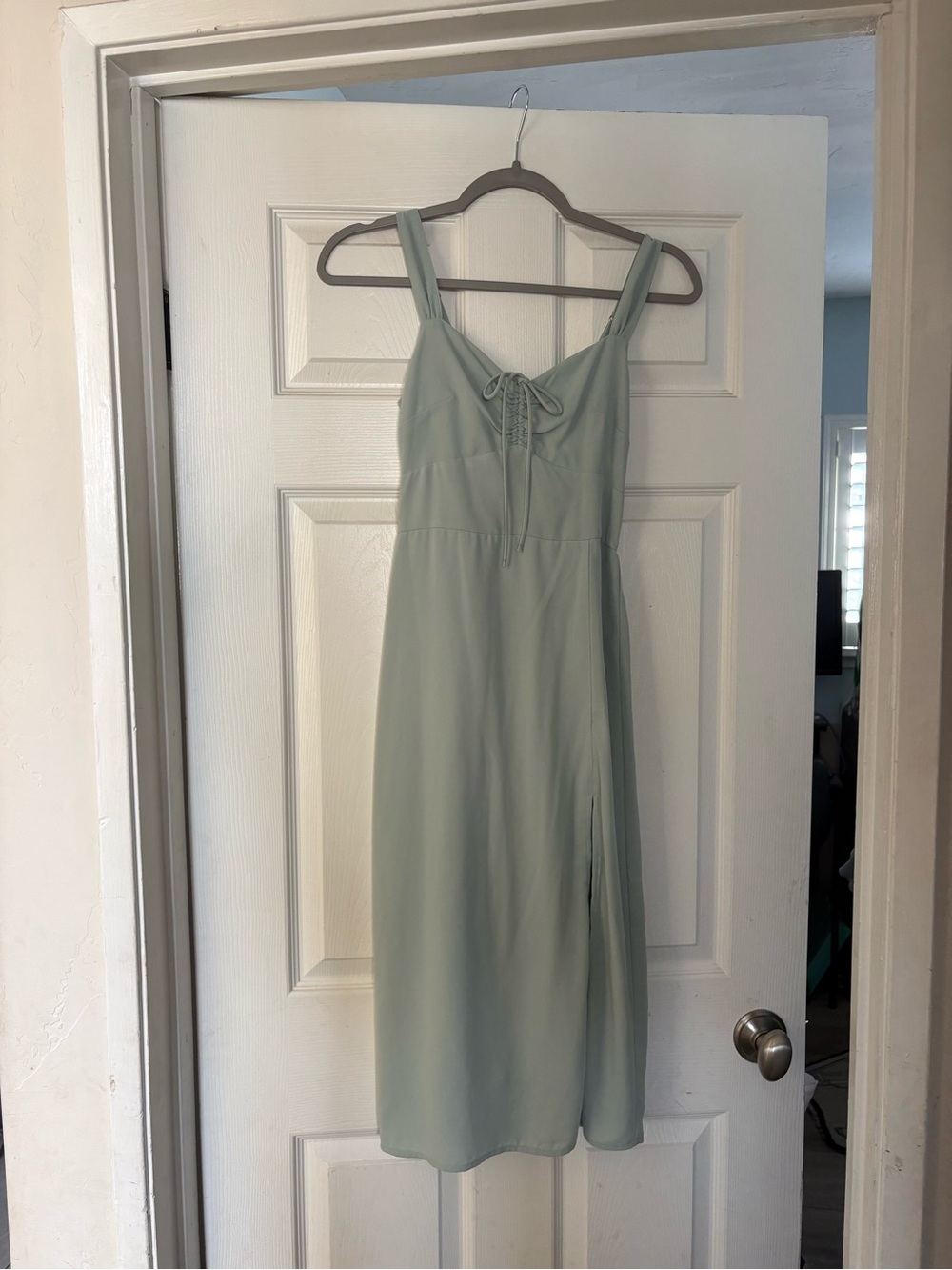 Blue Rain Sage Green Tie-Front Midi Dress